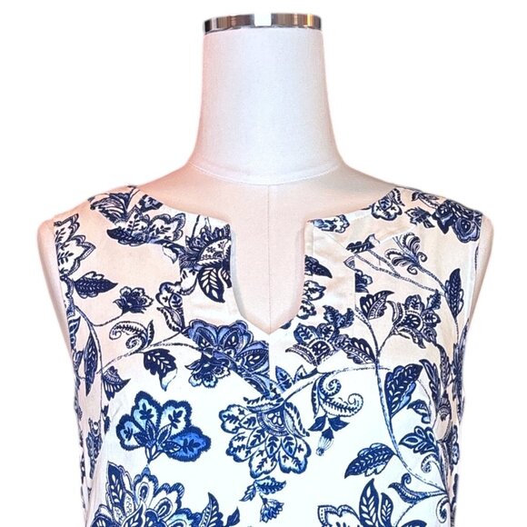 Boho Blue Floral Border Print Shift Dress Size 6 Sleeveless Summer Mediterranean - Picture 6 of 16